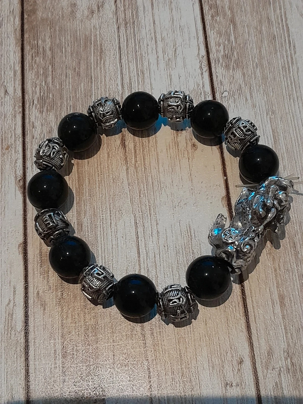 Bracelet Feng Shui,  en obsidienne noire, richesse et chance n°3